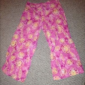 Pink and yellow floral pants capris